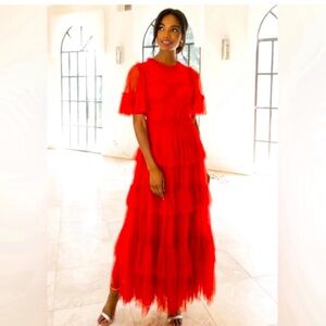 Ivy city co brand new whimsical red tiered long maxi dress size M
